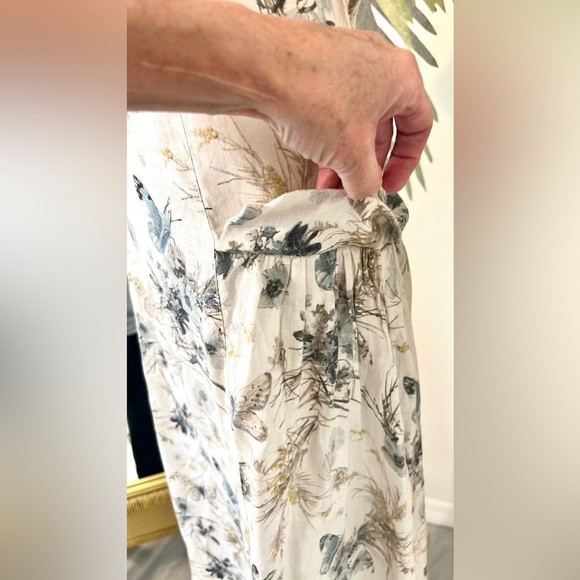 Yuvita, Butterflies & Tea Dress Luxury Linen Dress,Adorable Front Pockets,Size L - Picture 4 of 12